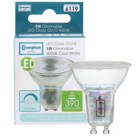 **6119**|CROMPTON 5W LED GLASS SMD GU10 DIMMABLE COOL WHITE