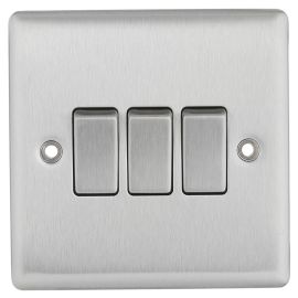 Nexus 3 Gang 2 Way Light Switch Brushed Steel