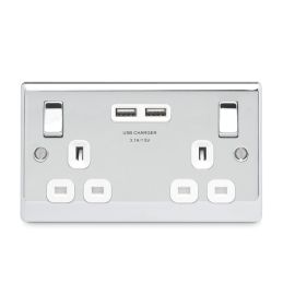 Nexus 2 Gang Switched Socket With 2 Usb Polished C